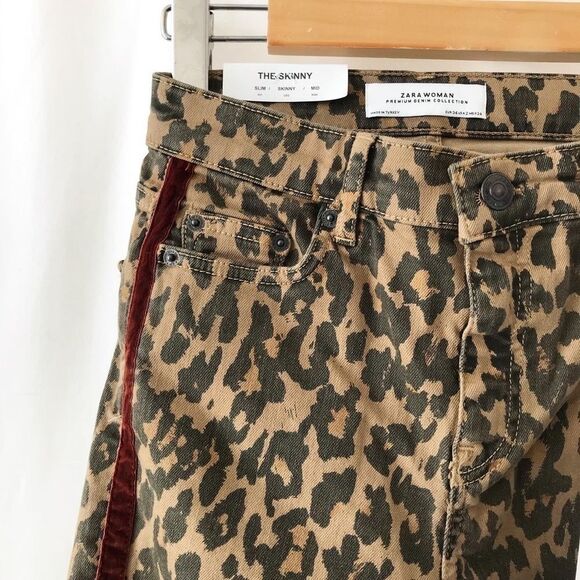 Zara leopard print velvet stripe skinny jeans 34/2 - Picture 5 of 12